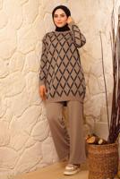 Vêtements hijab TABA COSTUME PANTALON TRICOT MOTIF LOSANGE 8692