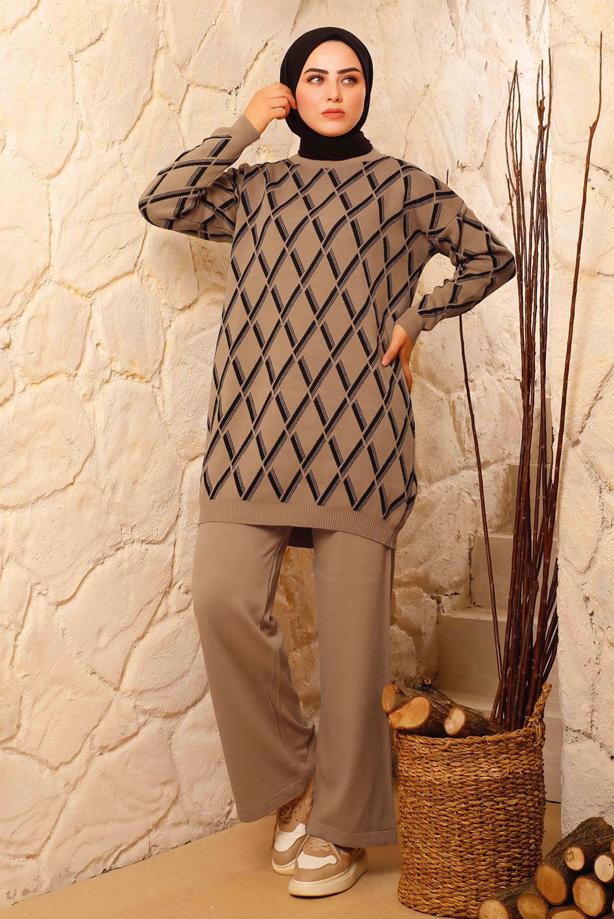 Vêtements hijab TABA COSTUME PANTALON TRICOT MOTIF LOSANGE 8692 - TRENDTESETTÜR