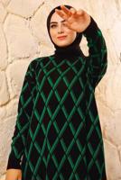 Tesettür giyim YEŞİL BAKLAVA DESENLİ TRİKO TAKIM 8692 