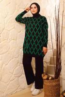 Tesettür giyim YEŞİL BAKLAVA DESENLİ TRİKO TAKIM 8692 