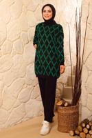 Tesettür giyim YEŞİL BAKLAVA DESENLİ TRİKO TAKIM 8692 