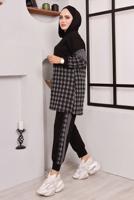 Tesettür giyim SİYAH KAZ AYAĞI DESENLİ CEKETLİ PANTOLONLU TAKIM 9472 