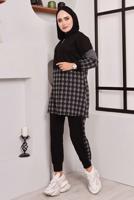 Tesettür giyim SİYAH KAZ AYAĞI DESENLİ CEKETLİ PANTOLONLU TAKIM 9472 