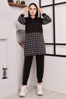 Tesettür giyim SİYAH KAZ AYAĞI DESENLİ CEKETLİ PANTOLONLU TAKIM 9472 