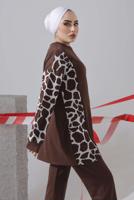 Tesettür giyim KAHVE DESENLİ PANTOLONLU TAKIM 9682 