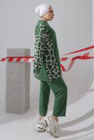 Tesettür giyim YEŞİL DESENLİ PANTOLONLU TAKIM 9682 