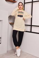 Tesettür giyim SİYAH BASKILI PANTOLONLU TAKIM 9872 