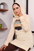 Tesettür giyim KAHVE BASKILI PANTOLONLU TAKIM 9872 