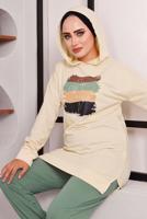 Tesettür giyim YEŞİL BASKILI PANTOLONLU TAKIM 9872 