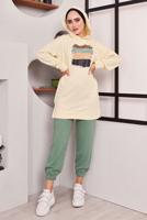 Tesettür giyim YEŞİL BASKILI PANTOLONLU TAKIM 9872 