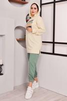 Tesettür giyim YEŞİL BASKILI PANTOLONLU TAKIM 9872 