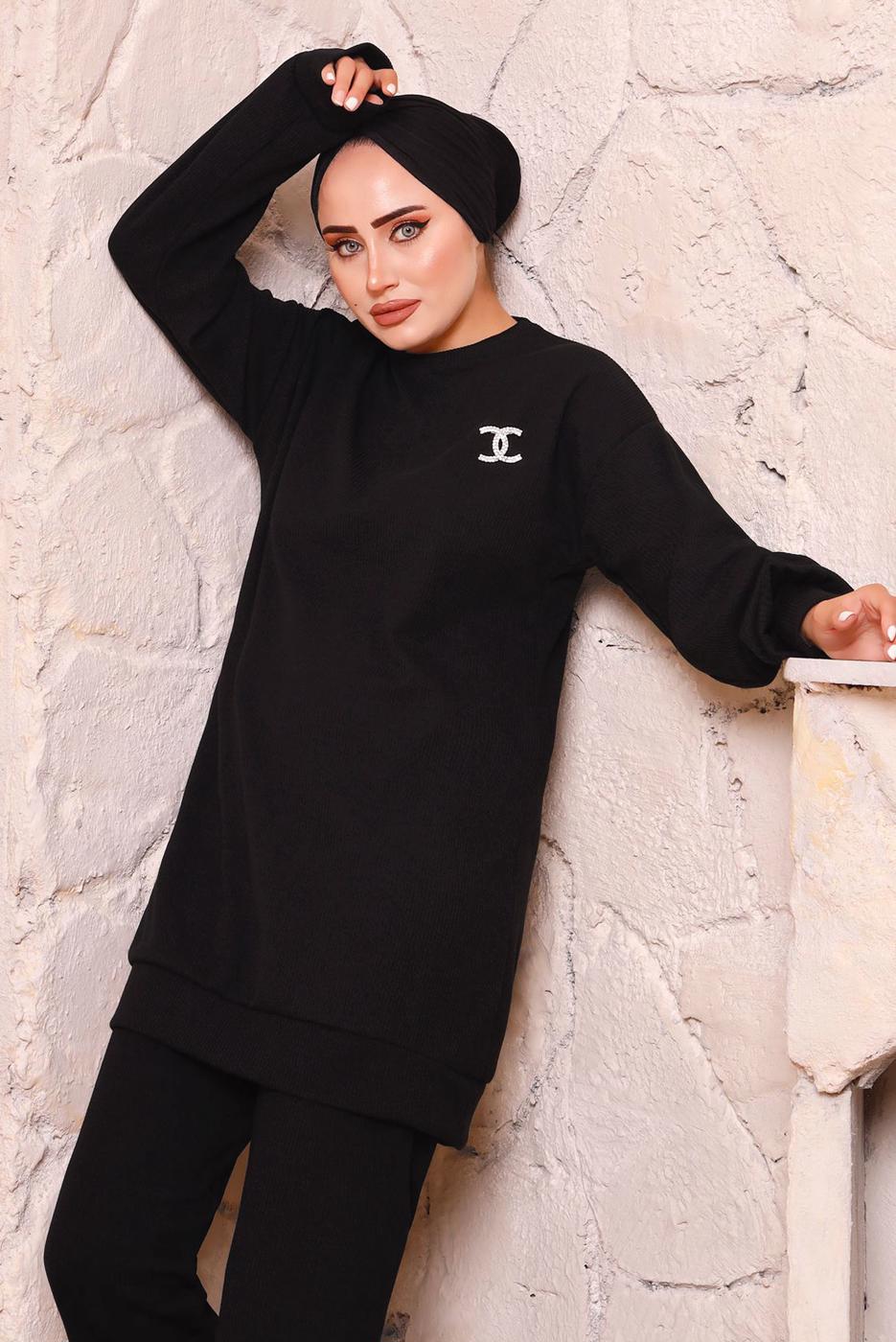 Tesettür giyim SİYAH BASIC İKİLİ PANTOLON TAKIMI 9972 