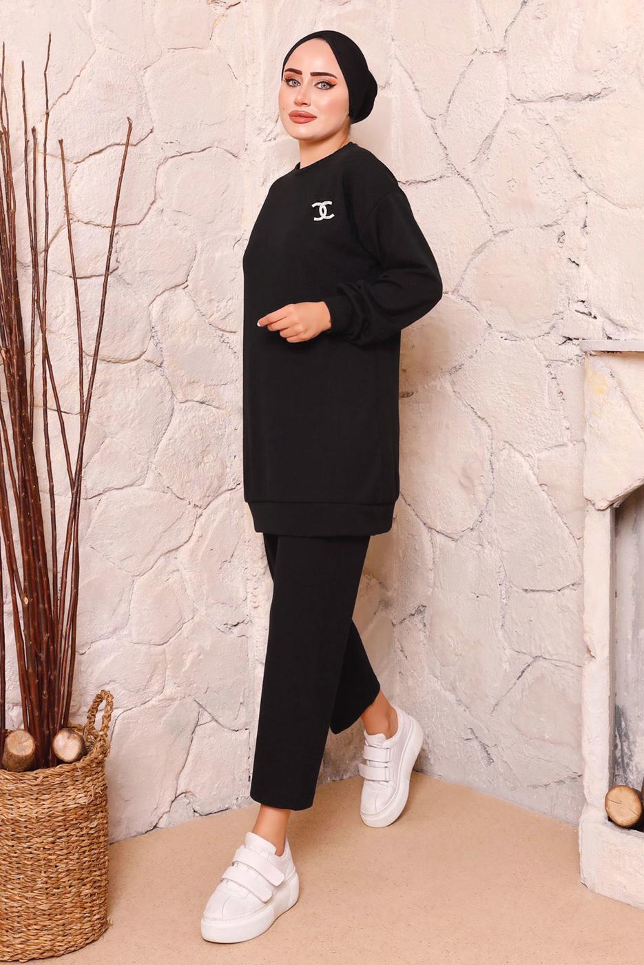 Tesettür giyim SİYAH BASIC İKİLİ PANTOLON TAKIMI 9972 