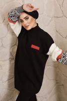 Tesettür giyim SİYAH KOLLARI DESENLİ TRİKO PANTOLONLU TAKIM 9992	