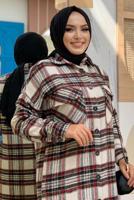 Tesettür giyim BORDO DÜĞMELİ EKOSE KAŞE TUNİK T 0267