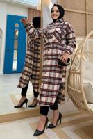 Tesettür giyim BORDO DÜĞMELİ EKOSE KAŞE TUNİK T 0267