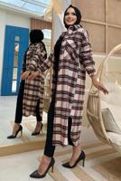 Tesettür giyim BORDO DÜĞMELİ EKOSE KAŞE TUNİK T 0267