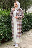 Tesettür giyim KAHVE DÜĞMELİ EKOSE KAŞE TUNİK T 0267