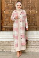 Tesettür giyim PUDRA DÜĞMELİ EKOSE KAŞE TUNİK T 0267