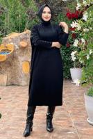 Tesettür giyim SİYAH FİTİLLİ TRİKO TUNİK 0434