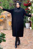 Tesettür giyim SİYAH FİTİLLİ TRİKO TUNİK 0434