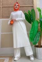 Tesettür giyim EKRU FİTİLLİ TRİKO TUNİK 0434