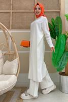 Tesettür giyim EKRU FİTİLLİ TRİKO TUNİK 0434