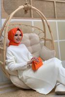 Tesettür giyim EKRU FİTİLLİ TRİKO TUNİK 0434