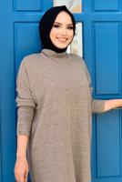 Tesettür giyim VİZON FİTİLLİ TRİKO TUNİK 0434