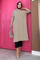 Tesettür giyim VİZON FİTİLLİ TRİKO TUNİK 0434