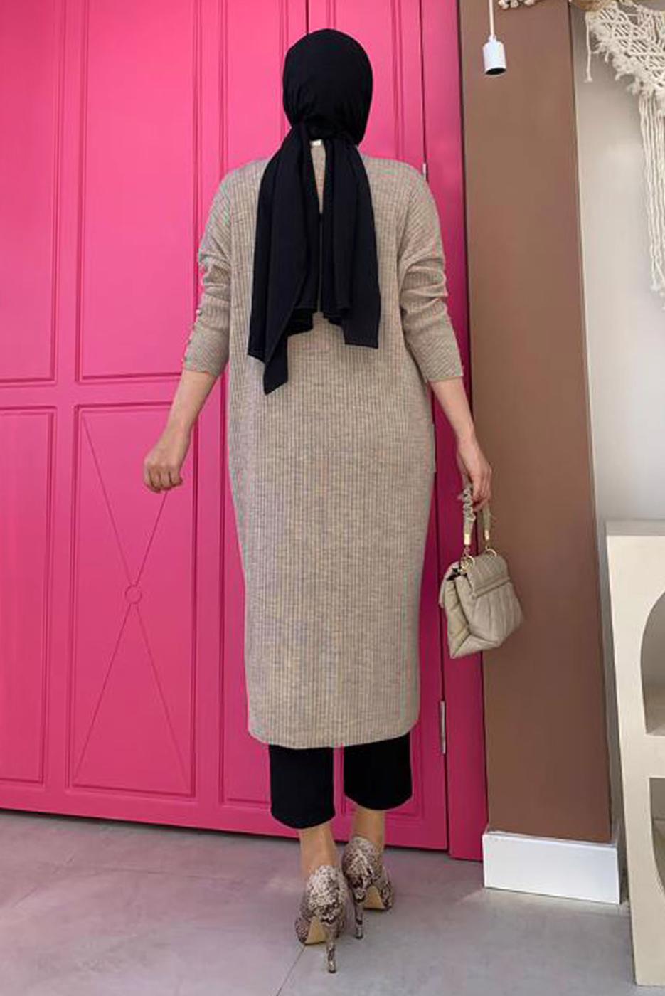 Tesettür giyim VİZON FİTİLLİ TRİKO TUNİK 0434