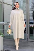 Tesettür giyim BEJ FİTİLLİ TRİKO TUNİK 0434