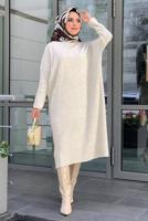 Tesettür giyim BEJ FİTİLLİ TRİKO TUNİK 0434