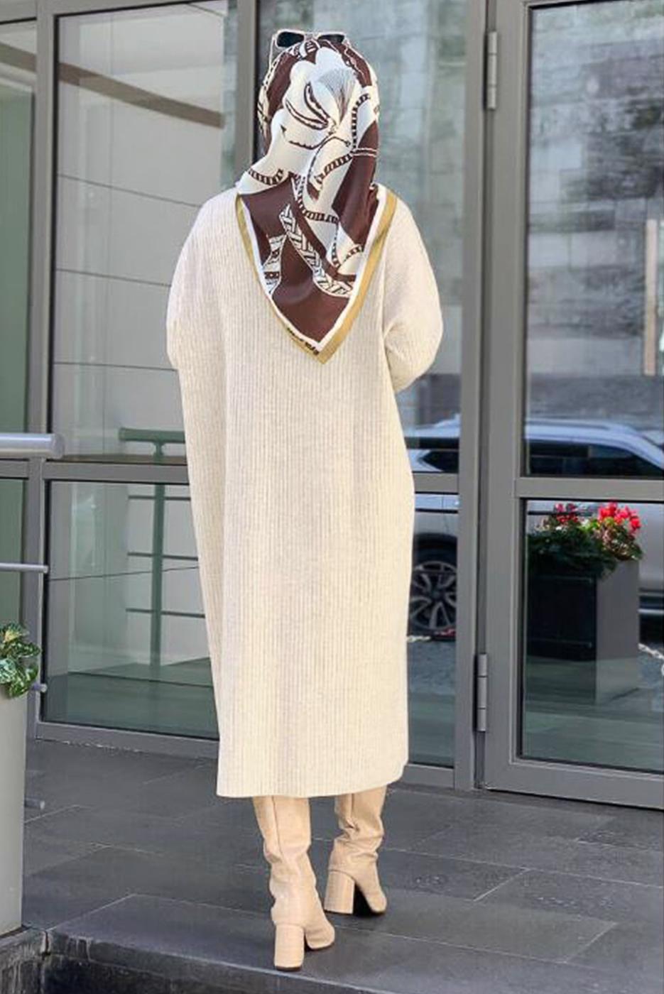 Tesettür giyim BEJ FİTİLLİ TRİKO TUNİK 0434