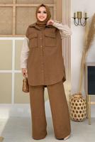 Tesettür giyim TABA İKİ RENKLİ DÜĞMELİ TUNİK 1135 