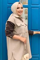 Tesettür giyim VİZON İKİ RENKLİ DÜĞMELİ TUNİK 1135 