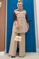 Tesettür giyim VİZON İKİ RENKLİ DÜĞMELİ TUNİK 1135 