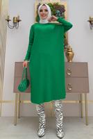 Tesettür giyim YEŞİL YARASA KOL FİTİLLİ TRİKO TUNİK 1624