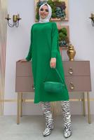 Tesettür giyim YEŞİL YARASA KOL FİTİLLİ TRİKO TUNİK 1624