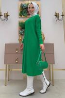 Tesettür giyim YEŞİL YARASA KOL FİTİLLİ TRİKO TUNİK 1624