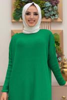 Tesettür giyim YEŞİL YARASA KOL FİTİLLİ TRİKO TUNİK 1624