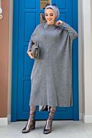 Tesettür giyim GRİ YARASA KOL FİTİLLİ TRİKO TUNİK 1624