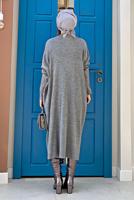 Tesettür giyim GRİ YARASA KOL FİTİLLİ TRİKO TUNİK 1624