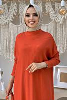 Tesettür giyim TURUNCU YARASA KOL FİTİLLİ TRİKO TUNİK 1624