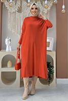 Tesettür giyim TURUNCU YARASA KOL FİTİLLİ TRİKO TUNİK 1624