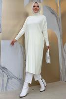 Tesettür giyim EKRU YARASA KOL FİTİLLİ TRİKO TUNİK 1624