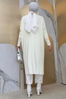 Tesettür giyim EKRU YARASA KOL FİTİLLİ TRİKO TUNİK 1624