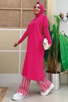 Tesettür giyim FUŞYA YARASA KOL FİTİLLİ TRİKO TUNİK 1624