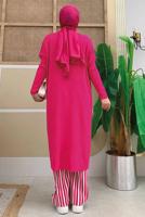 Tesettür giyim FUŞYA YARASA KOL FİTİLLİ TRİKO TUNİK 1624