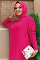 Tesettür giyim FUŞYA YARASA KOL FİTİLLİ TRİKO TUNİK 1624
